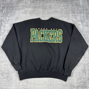 Green Bay Packers Sweatshirt Mens 2XL Black Spell Out Vintage 1997 Crewneck
